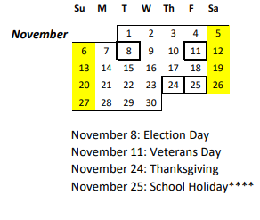 District School Academic Calendar for Hokulani Elementary School for November 2022