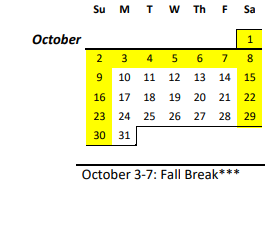 District School Academic Calendar for Kaala Elementary School for October 2022