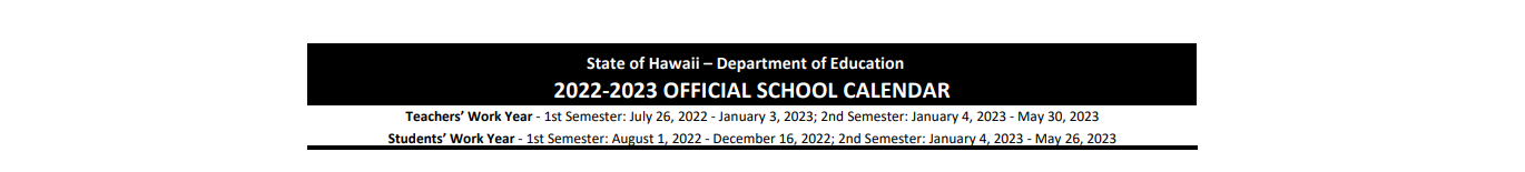 District School Academic Calendar for Waikele Elementary School