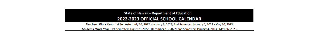 District School Academic Calendar for Mililani Uka Elementary School