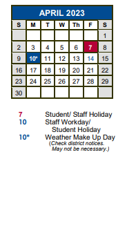 District School Academic Calendar for Blanco Vista Elementary for April 2023