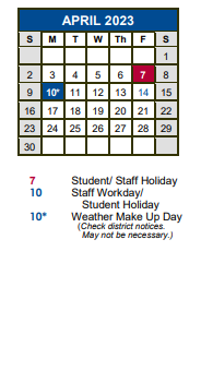 District School Academic Calendar for Buda Elementary School for April 2023