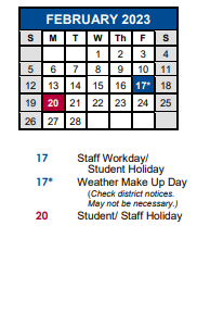 District School Academic Calendar for Academy At Hays for February 2023