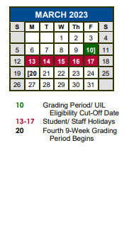 District School Academic Calendar for New El #5 for March 2023