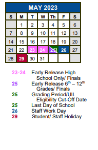District School Academic Calendar for Science Hall Elementary School for May 2023