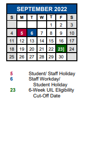 District School Academic Calendar for Rosalio Tobias International Schoo for September 2022