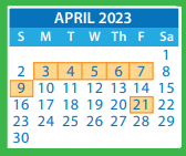 District School Academic Calendar for Three Chopt Elementary for April 2023