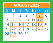 District School Academic Calendar for Trevvett Elementary for August 2022