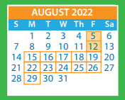 District School Academic Calendar for Moody Middle for August 2022