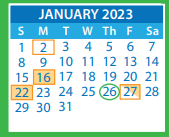 District School Academic Calendar for Trevvett Elementary for January 2023