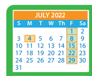 District School Academic Calendar for Moody Middle for July 2022