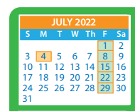 District School Academic Calendar for Adult Education Center for July 2022