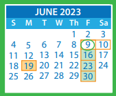 District School Academic Calendar for Pinchbeck Elementary for June 2023
