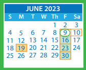 District School Academic Calendar for Moody Middle for June 2023