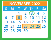 District School Academic Calendar for Moody Middle for November 2022
