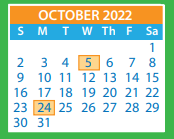 District School Academic Calendar for Adams Elementary for October 2022