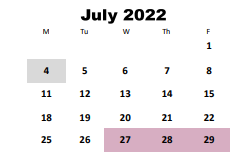 District School Academic Calendar for Eastern Elementary School for July 2022