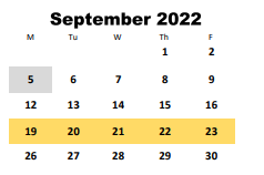 District School Academic Calendar for Elementary School #13 for September 2022