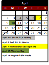 District School Academic Calendar for Bluebonnet El for April 2023