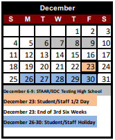 District School Academic Calendar for Tierra Blanca El for December 2022