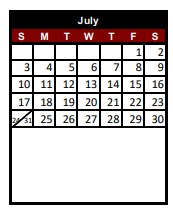 District School Academic Calendar for West Central El for July 2022