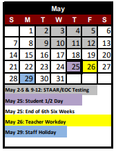 District School Academic Calendar for Tierra Blanca El for May 2023