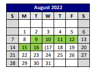 District School Academic Calendar for Highland Park Alter Ed Ctr for August 2022