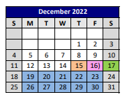 District School Academic Calendar for P A S S Learning Ctr for December 2022