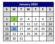 District School Academic Calendar for P A S S Learning Ctr for January 2023