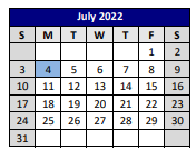 District School Academic Calendar for P A S S Learning Ctr for July 2022