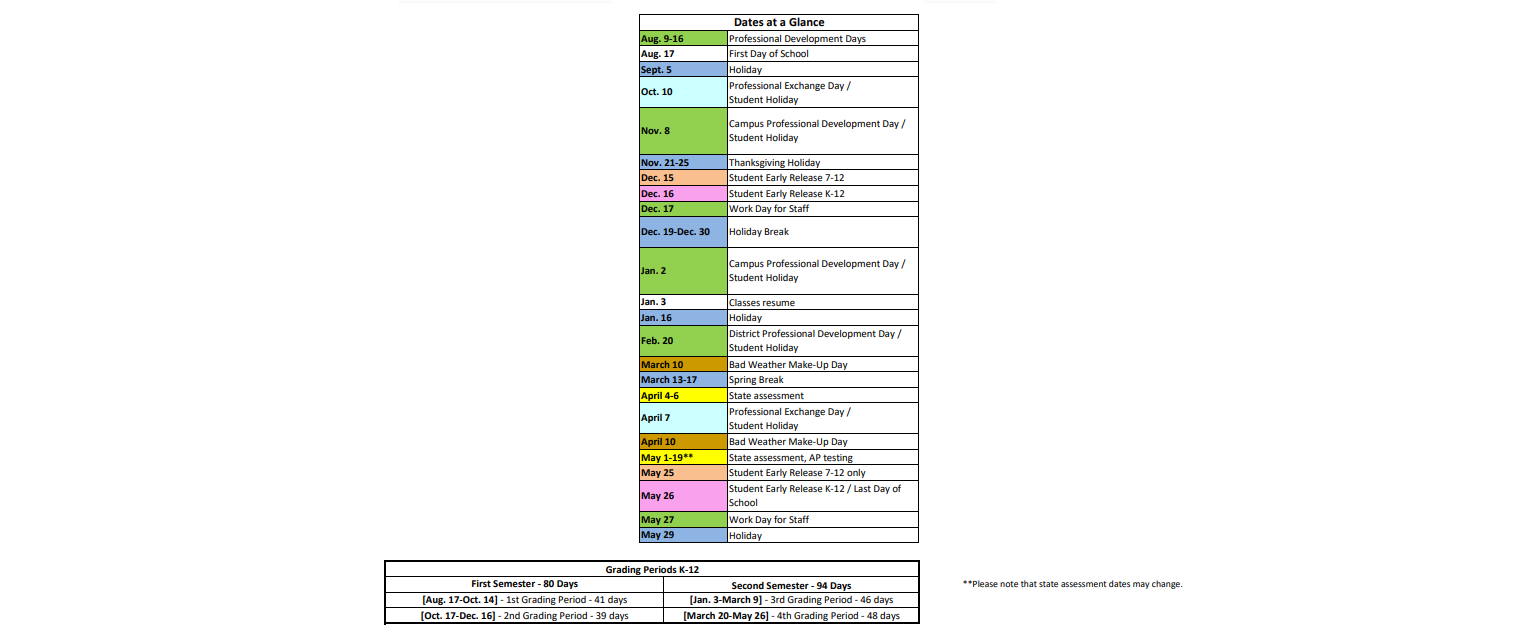 District School Academic Calendar Key for Mcculloch Intermediate School