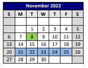 District School Academic Calendar for P A S S Learning Ctr for November 2022