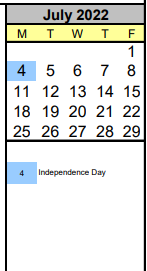 District School Academic Calendar for Parkside Elementary for July 2022