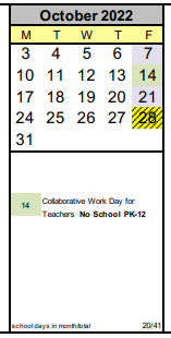 District School Academic Calendar for Childhaven for October 2022
