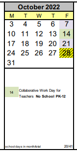 District School Academic Calendar for Shorewood Elementary for October 2022