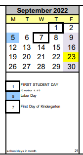 District School Academic Calendar for Big Picture School for September 2022