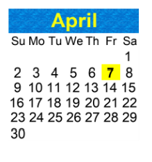 District School Academic Calendar for Memorial Middle School for April 2023