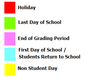 District School Academic Calendar Legend for Memorial Middle School