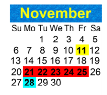 District School Academic Calendar for Region East Adult/community for November 2022