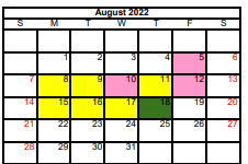 District School Academic Calendar for Detention Ctr for August 2022