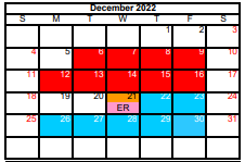 District School Academic Calendar for Detention Ctr for December 2022