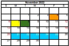 District School Academic Calendar for Detention Ctr for November 2022