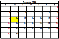 District School Academic Calendar for Detention Ctr for October 2022