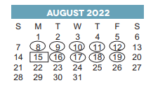 District School Academic Calendar for Crawford Elementary for August 2022