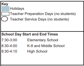 District School Academic Calendar Legend for North Alternative Elementary