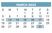 District School Academic Calendar for Soar Ctr for March 2023