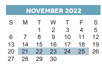 District School Academic Calendar for Southmayd Elementary for November 2022