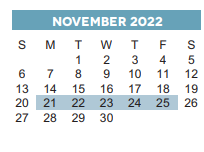 District School Academic Calendar for Community Services-sec for November 2022