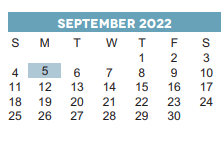 District School Academic Calendar for Valley West Elementary for September 2022