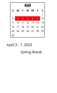 District School Academic Calendar for Perry Middle School for April 2023